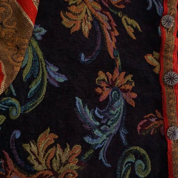 Vintage Sag Harbor Tan Tapestry Button Up Jacket Red Navy Floral Boho 14 - Picture 8 of 10